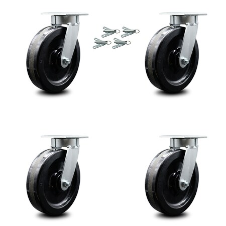 Service Caster 8 Inch Kingpinless Phenolic Wheel Swivel Caster Set with Swivel Lock SCC SCC-KP30S820-PHR-BSL-4
